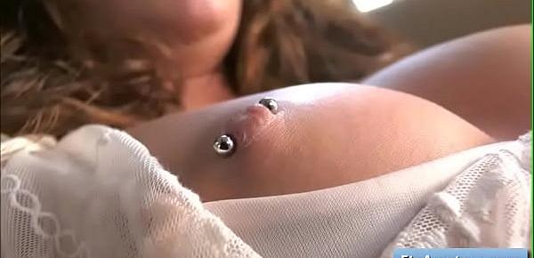  Sexy blonde amateur teen Aveline with nice round pierced boobs finger fuck her wet pussy deep and tender